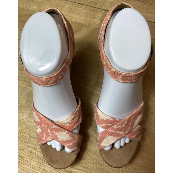 Toms Women’s Size 8 Dusty Rose/Ivory Southwestern Aztec Cork Wedge Heel Sandals - Picture 7 of 12